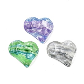 Translucent Resin Decoden Cabochons, Water Ripple Peach Heart with Glitter Powder