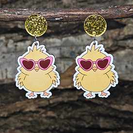 Пасхальные акриловые серьги-подвески, кролик и цыпленок