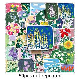 50Pcs Flower PET Waterproof Stickers, Self-adhesive Decals, for Suitcase, Skateboard, Refrigerator, Helmet