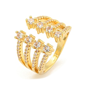 Brass Micro Pave Clear Cubic Zirconia Wide Open Cuff Rings for Women