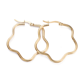 201 Stainless Steel Hoop Earrings, with 304 Stainless Steel Pins, Flower