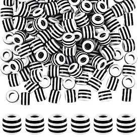 200шт. непрозрачные полосатые европейские бусины из смолы, бусины с большим отверстием, баррель, чёрные