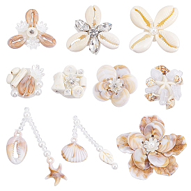 10шт. 10 стили, украшения из натурального фетра и ракушек, аксессуары, разнообразные, с пластиковой имитационной жемчужиной, для одежды своими руками, пакет, брюки, украшение обуви