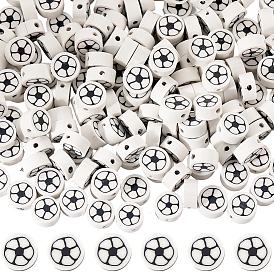 5 нитки из бус из полимерной глины ручной работы, плоские круглые с футболом