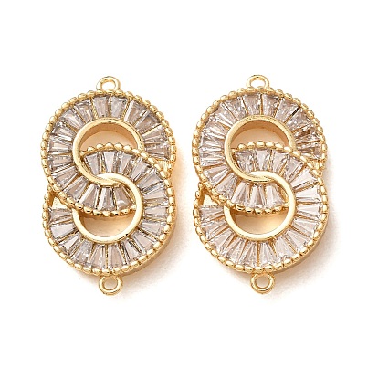 Brass Pave Clear Cubic Zirconia Connector Charms, Number 8 Links, Rack Plating, Long-Lasting Plated, Cadmium Free & Lead Free