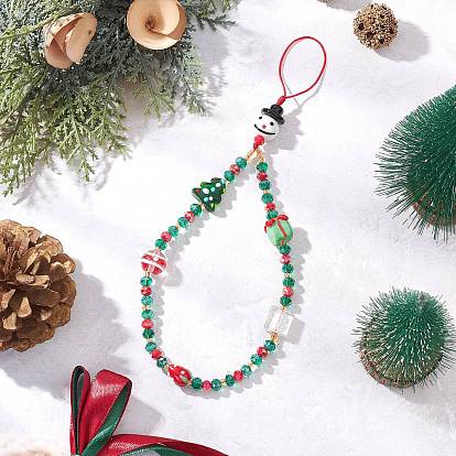 Рождественские елки мобильные аксессуары, с плетеной нейлоновой нитью, стеклянными бусинами, бусинами лэмпворк ручной работы, бусинами лэмпворк из серебряной фольги ручной работы и непрозрачными акриловыми бусинами