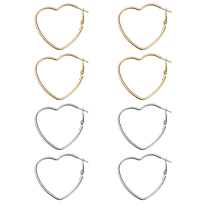 4 пары 2 цветные железные серьги-кольца, сердце