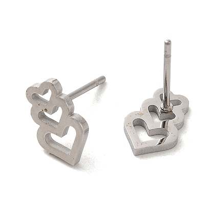 304 Stainless Steel Stud Earrings, Hollow Heart