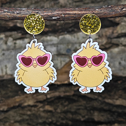 Пасхальные акриловые серьги-подвески, кролик и цыпленок