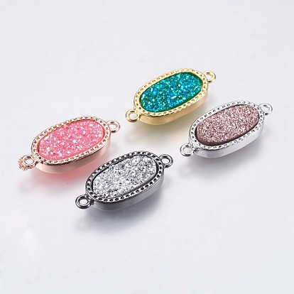 Druzy Resin Links Connectors, with Brass Finding, Oval