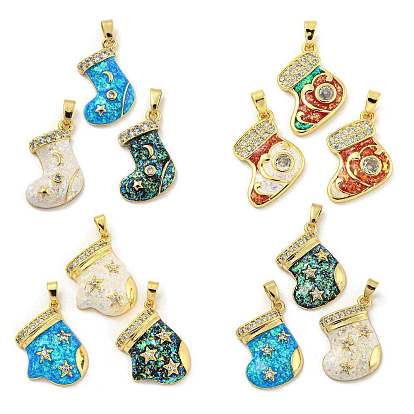 Рождественские латунные подвески с микропаве из фианита, без кадмия и без свинца, с синтетическим опалом, Рождественский чулок
