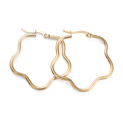 201 Stainless Steel Hoop Earrings, with 304 Stainless Steel Pins, Flower