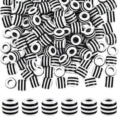 200шт. непрозрачные полосатые европейские бусины из смолы, бусины с большим отверстием, баррель, чёрные