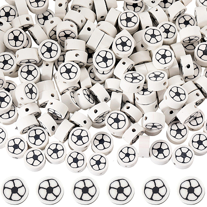 5 нитки из бус из полимерной глины ручной работы, плоские круглые с футболом