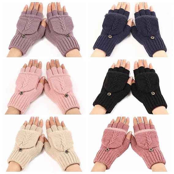 Acrylic Fiber Fingerless Gloves, Winter Warm Gloves, Half Capped 2 in 1 Combo Mitten