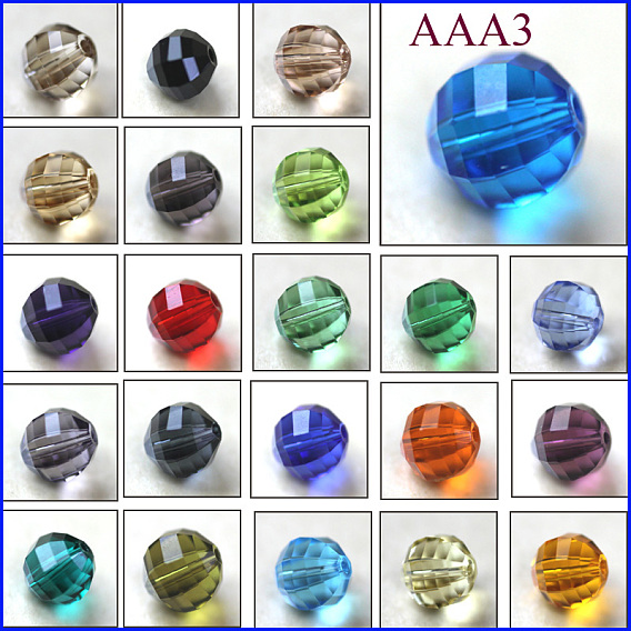 Imitations de perles de cristal autrichien, grade de aaa, facette, ronde
