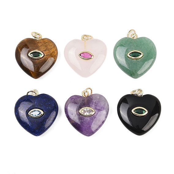 Природные каменные подвески, подвески в форме сердца с латунной микрофиброй и фианитами, реальный 18 k позолоченный, долговечный, стойки покрытие, без кадмия и без свинца