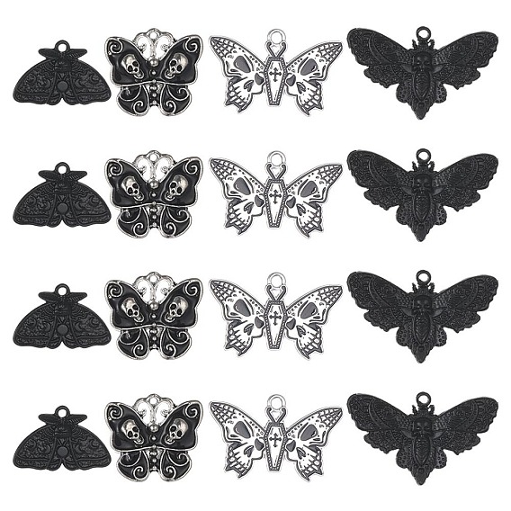 24 шт 4 стиль подвески из сплава эмали, античное серебро, бабочка и мотылек