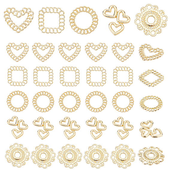50 Pcs 5 Style Rack Plating Alloy Filigree Joiners Links, Cadmium Free & Lead Free