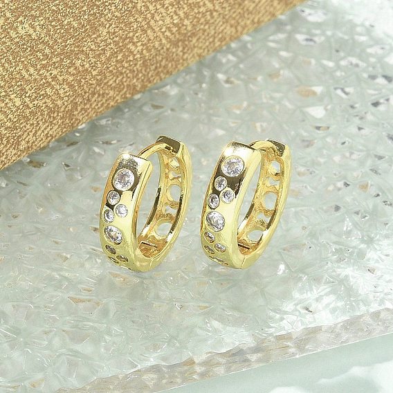 Латунные серьги-кольца из прозрачного кубического циркония, круглые