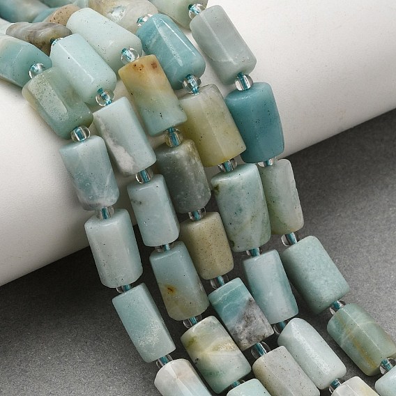 Natural Amazonite Beads Strands, Faceted Column, with Seed Beads