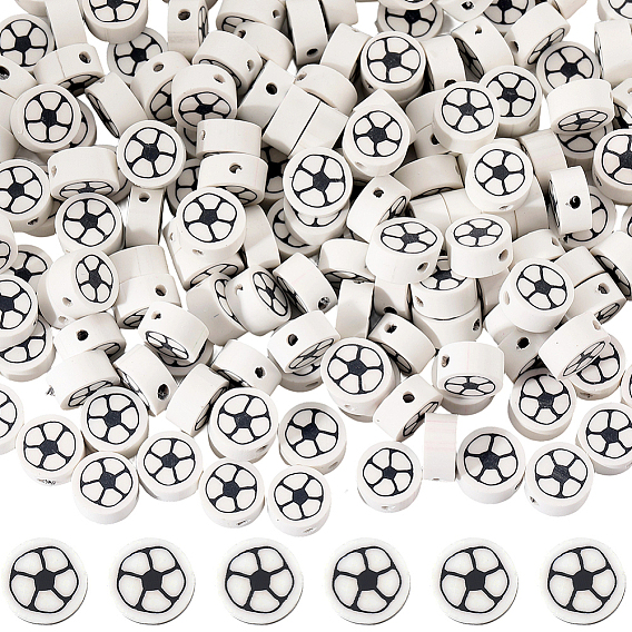 5 нитки из бус из полимерной глины ручной работы, плоские круглые с футболом