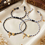 Ensembles de bracelets ajustables en acier inoxydable avec pendentif croix et cœur, ornés d'un cordon tressé et d'un charm d'amitié., noir et blanc