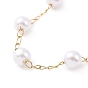 Round Plastic Imitation Pearl Beaded Bracelets, with Vacuum Plating 304 Stainless Steel Curb Chains, White