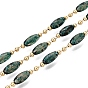 Handmade Brass & Glass Beaded Link Chains, Oval, Soldered, with Spool, Real 18K Gold Plated