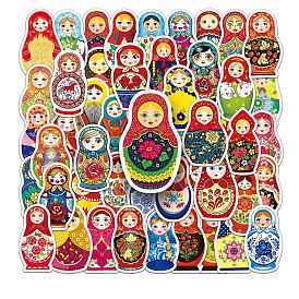 50Pcs PVC Waterproof Self Adhesive Russian Nesting Dolls Sticker Labels, for Suitcase, Skateboard, Refrigerator, Helmet, Mobile Phone Shell