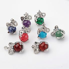 Mixed Gemstone Pendants, Elephant, with Brass Findings, Platinum, Lead Free & Nickel Free