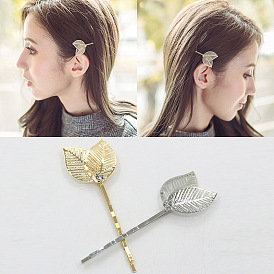 Minimalist Chic Metal Leaf Hair Clip with Rhinestone Cutouts