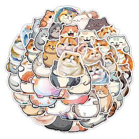 50Pcs PVC Self-Adhesive Cartoon Cat Stickers, Waterproof Kitten Decals for Kid's Art Craft, Bottle, Luggage Decor