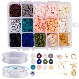 SUNNYCLUE DIY Earring Making, with Polymer Clay Beads, Acrylic Beads, Cowrie Shell Beads, Alloy Lobster Claw Clasps & Pendants, Brass Earring Hooks