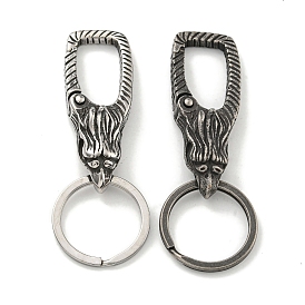 Tibetan Style 316 Surgical Stainless Steel Fittings with 304 Stainless Steel Key Ring, Bird