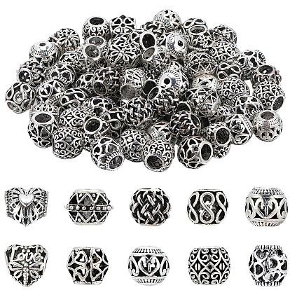 80шт 10 стили сплав европейские бусины, бусины с большим отверстием, полый, разнообразные