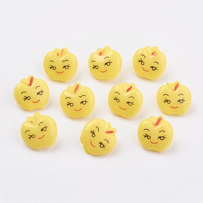 Acrylic Shank Buttons, 1-Hole, Dyed, Apple with Smile Face, Hole: 3mm