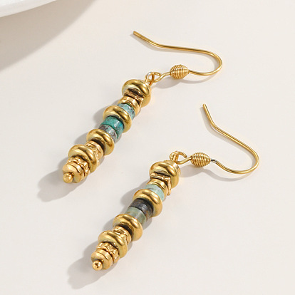304 Stainless Steel & African Turquoise(Jasper) Dangle Earrings for Women