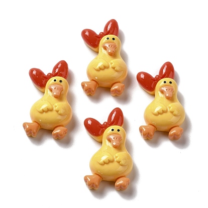 Opaque Resin Cabochons, Duck with Dark Red Bowknot