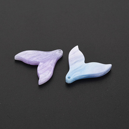 Cellulose Acetate(Resin) Pendants, with Glitter Powder, Rainbow Gradient Mermaid Pearl Style, Mermaid Tail Shape