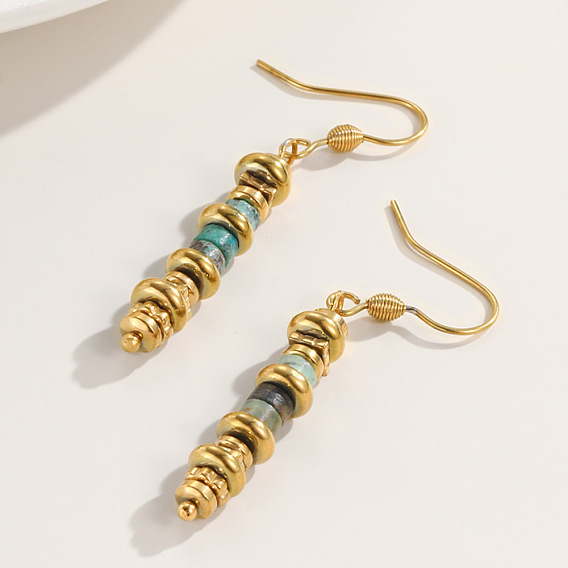 304 Stainless Steel & African Turquoise(Jasper) Dangle Earrings for Women