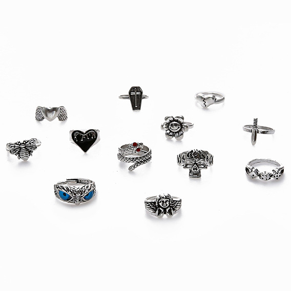 Set of rings angel owl ring exaggerated skull head snake bee animal 12-piece ring