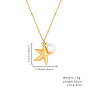 Golden Stainless Steel Pendant Necklace, with Imitation Pearl