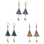 3 Pairs 3 Colors Glass & Acrylic Flower Dangle Earrings, Brass Long Drop Earrings