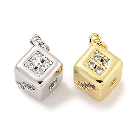 Brass Micro Pave Clear Cubic Zirconia Pendants, with Jump Rings Long-Lasting Plated, Lead Free & Cadmium Free, Cube