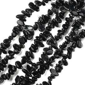 Obsidienne naturelle perles brins, puce