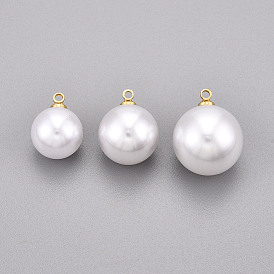 Подвески из латуни и АБС-пластика с имитацией жемчуга, круглые подвески, долговечный, без никеля 