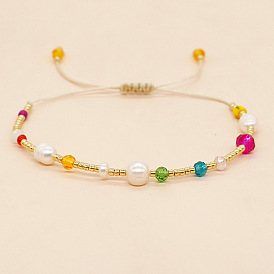 Bohemian Rainbow TOHO Crystal Bead Bracelet with Gold Heart and Pearl Accent