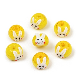 Handmade Bumpy Lampwork Beads, Round with Rabbit