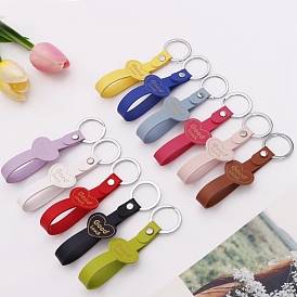 PU Leather Keychains, Good Luck Blessing Keychains, with Platinum Tone Plated Alloy Key Rings, Heart